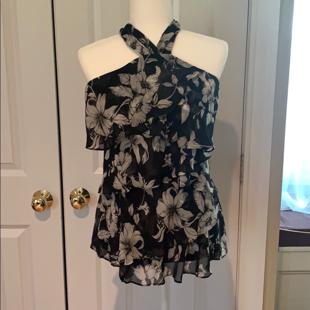 WHBM Black and White Floral Top